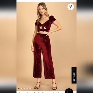 Lulu's Burgundy Velvet Jumpsuit